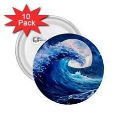 Tsunami Waves Ocean Sea Nautical Nature Water Moon 2 25  Buttons (10 Pack)  by Jancukart