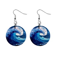 Tsunami Waves Ocean Sea Nautical Nature Water Moon Mini Button Earrings by Jancukart