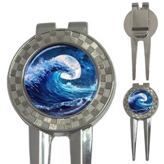 Tsunami Waves Ocean Sea Nautical Nature Water Moon 3-in-1 Golf Divots by Jancukart