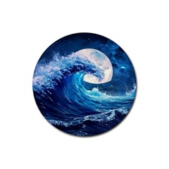 Tsunami Waves Ocean Sea Nautical Nature Water Moon Rubber Coaster (round) by Jancukart