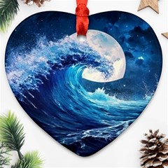 Tsunami Waves Ocean Sea Nautical Nature Water Moon Heart Ornament (two Sides) by Jancukart