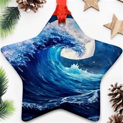 Tsunami Waves Ocean Sea Nautical Nature Water Moon Star Ornament (two Sides)