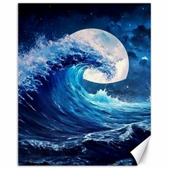 Tsunami Waves Ocean Sea Nautical Nature Water Moon Canvas 16  X 20  by Jancukart