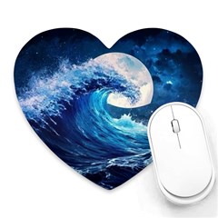 Tsunami Waves Ocean Sea Nautical Nature Water Moon Heart Mousepad by Jancukart