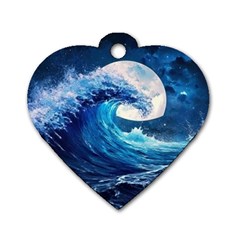 Tsunami Waves Ocean Sea Nautical Nature Water Moon Dog Tag Heart (two Sides)