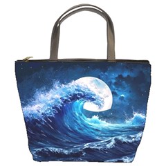 Tsunami Waves Ocean Sea Nautical Nature Water Moon Bucket Bag by Jancukart