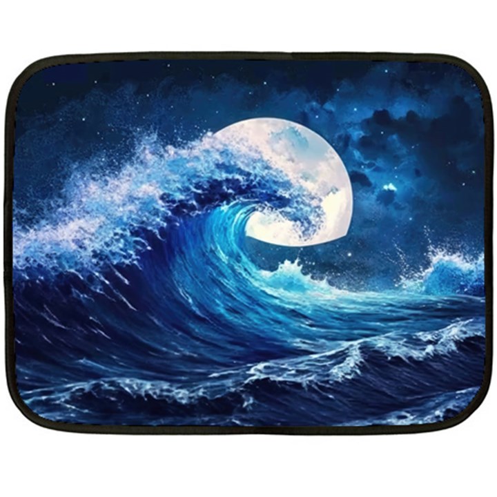 Tsunami Waves Ocean Sea Nautical Nature Water Moon Two Sides Fleece Blanket (Mini)