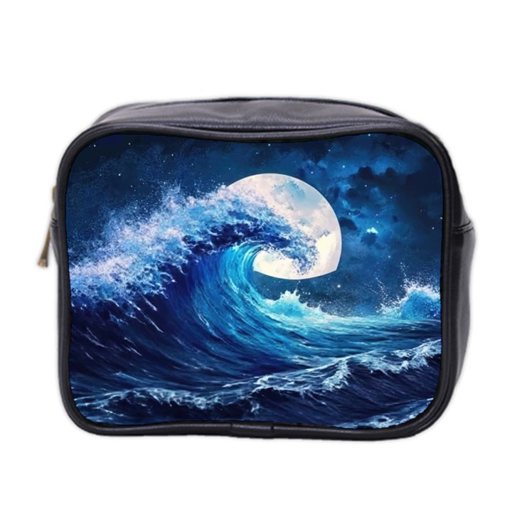 Tsunami Waves Ocean Sea Nautical Nature Water Moon Mini Toiletries Bag (Two Sides)