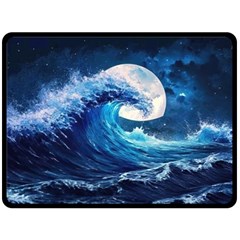 Tsunami Waves Ocean Sea Nautical Nature Water Moon Fleece Blanket (large) by Jancukart