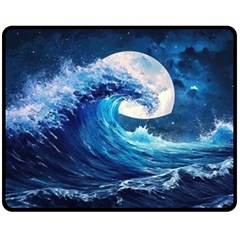 Tsunami Waves Ocean Sea Nautical Nature Water Moon Fleece Blanket (medium) by Jancukart