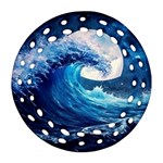 Tsunami Waves Ocean Sea Nautical Nature Water Moon Round Filigree Ornament (Two Sides) Back