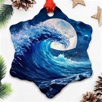 Tsunami Waves Ocean Sea Nautical Nature Water Moon Snowflake Ornament (Two Sides) Front