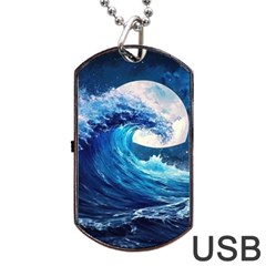 Tsunami Waves Ocean Sea Nautical Nature Water Moon Dog Tag Usb Flash (one Side)