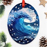 Tsunami Waves Ocean Sea Nautical Nature Water Moon Ornament (Oval Filigree) Front