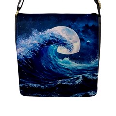 Tsunami Waves Ocean Sea Nautical Nature Water Moon Flap Closure Messenger Bag (l) by Jancukart