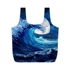 Tsunami Waves Ocean Sea Nautical Nature Water Moon Full Print Recycle Bag (m)