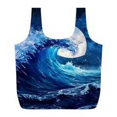 Tsunami Waves Ocean Sea Nautical Nature Water Moon Full Print Recycle Bag (l) by Jancukart