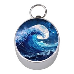 Tsunami Waves Ocean Sea Nautical Nature Water Moon Mini Silver Compasses by Jancukart