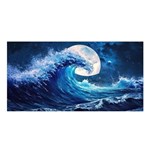 Tsunami Waves Ocean Sea Nautical Nature Water Moon Satin Shawl 45  x 80  Front