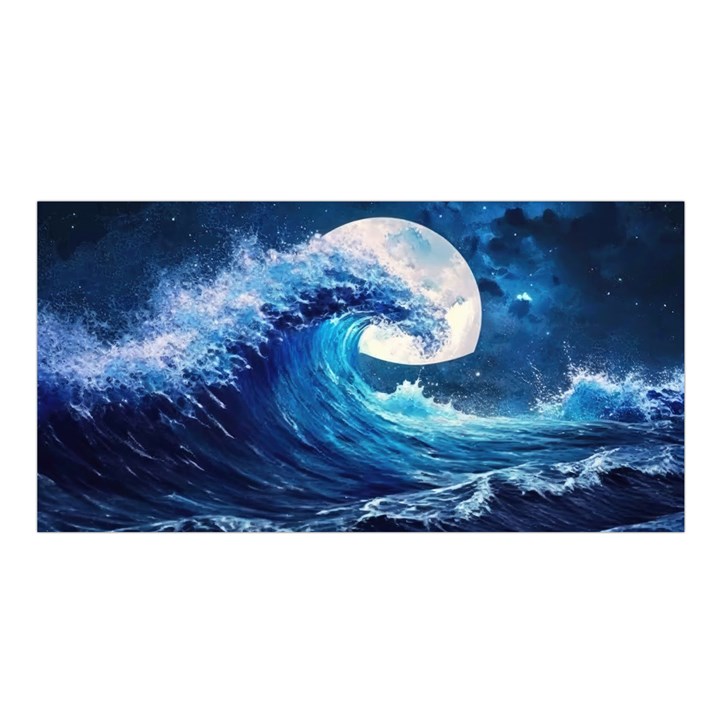 Tsunami Waves Ocean Sea Nautical Nature Water Moon Satin Shawl 45  x 80 