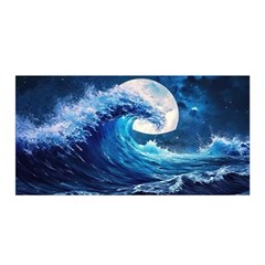 Tsunami Waves Ocean Sea Nautical Nature Water Moon Satin Wrap 35  X 70  by Jancukart