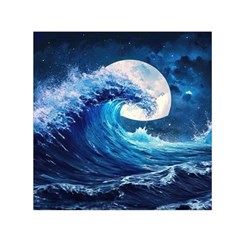 Tsunami Waves Ocean Sea Nautical Nature Water Moon Square Satin Scarf (30  X 30 )