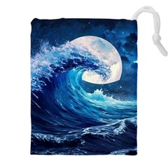 Tsunami Waves Ocean Sea Nautical Nature Water Moon Drawstring Pouch (4xl) by Jancukart