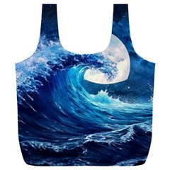 Tsunami Waves Ocean Sea Nautical Nature Water Moon Full Print Recycle Bag (xxl) by Jancukart