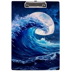 Tsunami Waves Ocean Sea Nautical Nature Water Moon A4 Acrylic Clipboard by Jancukart