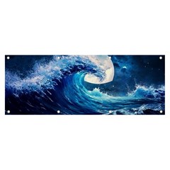 Tsunami Waves Ocean Sea Nautical Nature Water Moon Banner And Sign 8  X 3  by Jancukart