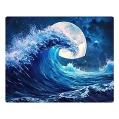 Tsunami Waves Ocean Sea Nautical Nature Water Moon Premium Plush Fleece Blanket (large) by Jancukart