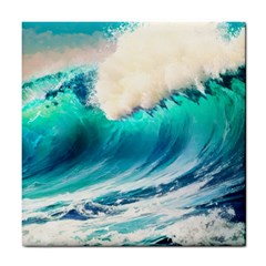 Tsunami Waves Ocean Sea Nautical Nature Water Art Ai Generated Tile Coaster