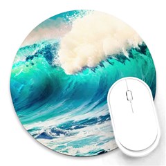 Tsunami Waves Ocean Sea Nautical Nature Water Art Ai Generated Round Mousepad