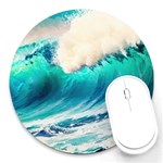 Tsunami Waves Ocean Sea Nautical Nature Water Art Ai Generated Round Mousepad Front