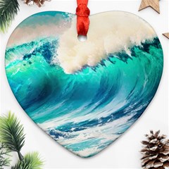 Tsunami Waves Ocean Sea Nautical Nature Water Art Ai Generated Ornament (heart) by Jancukart