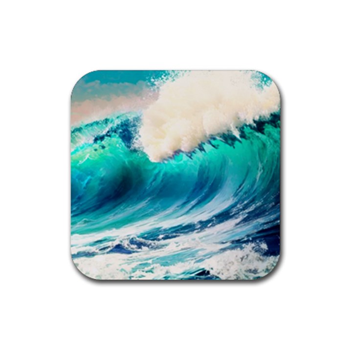 Tsunami Waves Ocean Sea Nautical Nature Water Art Ai Generated Rubber Coaster (Square)