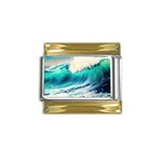 Tsunami Waves Ocean Sea Nautical Nature Water Art Ai Generated Gold Trim Italian Charm (9mm) Front