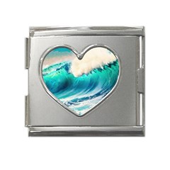 Tsunami Waves Ocean Sea Nautical Nature Water Art Ai Generated Mega Link Heart Italian Charm (18mm) by Jancukart