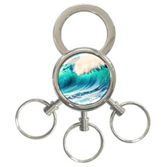 Tsunami Waves Ocean Sea Nautical Nature Water Art Ai Generated 3-ring Key Chain by Jancukart