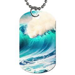 Tsunami Waves Ocean Sea Nautical Nature Water Art Ai Generated Dog Tag (two Sides)