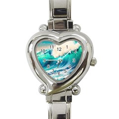 Tsunami Waves Ocean Sea Nautical Nature Water Art Ai Generated Heart Italian Charm Watch