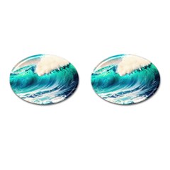 Tsunami Waves Ocean Sea Nautical Nature Water Art Ai Generated Cufflinks (oval) by Jancukart