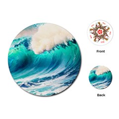 Tsunami Waves Ocean Sea Nautical Nature Water Art Ai Generated Playing Cards Single Design (round) by Jancukart