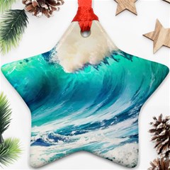 Tsunami Waves Ocean Sea Nautical Nature Water Art Ai Generated Star Ornament (two Sides) by Jancukart