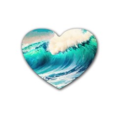 Tsunami Waves Ocean Sea Nautical Nature Water Art Ai Generated Rubber Heart Coaster (4 Pack) by Jancukart