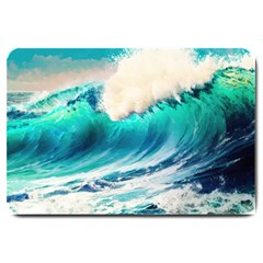 Tsunami Waves Ocean Sea Nautical Nature Water Art Ai Generated Large Doormat by Jancukart