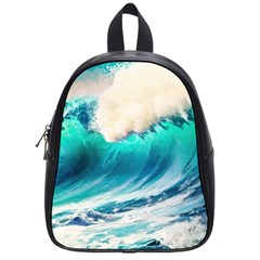 Tsunami Waves Ocean Sea Nautical Nature Water Art Ai Generated School Bag (small)