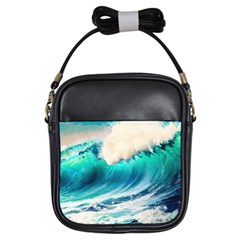 Tsunami Waves Ocean Sea Nautical Nature Water Art Ai Generated Girls Sling Bag by Jancukart