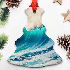 Tsunami Waves Ocean Sea Nautical Nature Water Art Ai Generated Ornament (christmas Tree) 