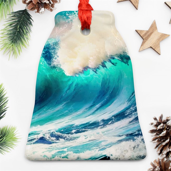 Tsunami Waves Ocean Sea Nautical Nature Water Art Ai Generated Ornament (Bell)